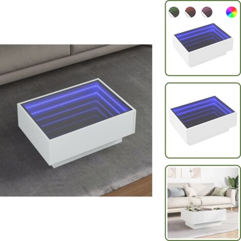 The Living Store Mesa de centro con LED madera de ingeniería blanca 70x50x30 cm - Luz led