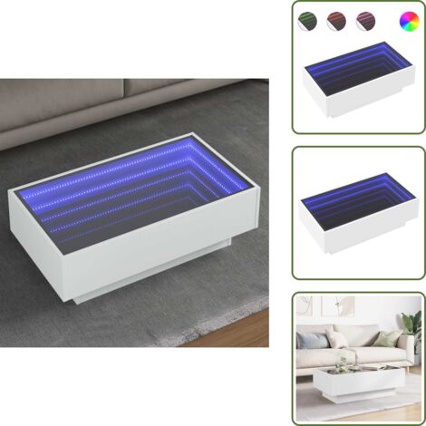 The Living Store Mesa de centro con LED madera de ingeniería blanca 90x50x30 cm - Luz LED