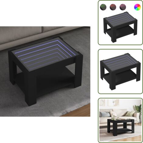 The Living Store Mesa de centro con LED madera de ingeniería negro 73x53x45 cm - Luces LED