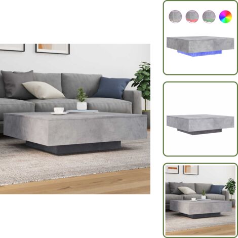 The Living Store Mesa de centro con luces LED gris hormigón 100x100x31 cm - Luces LED