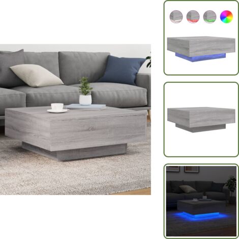 The Living Store Mesa de centro con luces LED gris Sonoma 80x80x31 cm - Mesa de centro moderna