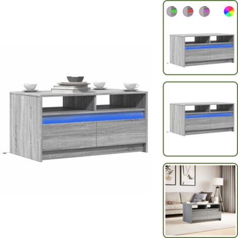 The Living Store Mesa de centro con luces LED madera de ingeniería gris Sonoma - Mesa de centro gris Sonoma