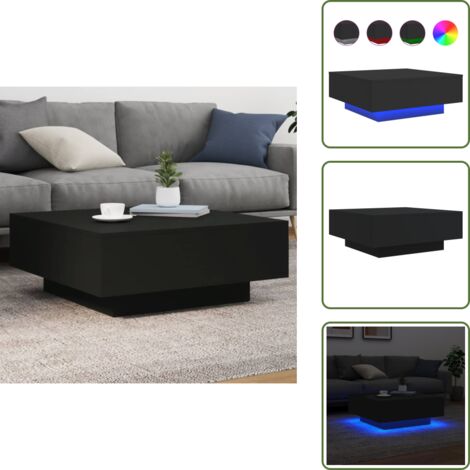 The Living Store Mesa de centro con luces LED negro 80x80x31 cm - Mesa de centro moderna