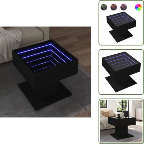 The Living Store Mesa de centro con luz LED madera ingeniería negra 50x50x45 cm - Mesa de centro con espejo