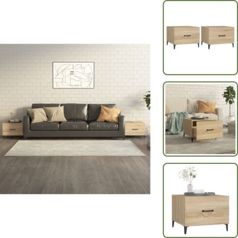 The Living Store Mesa de centro con patas de metal 2 uds roble Sonoma 50x50x40cm - Mesa de centro industrial