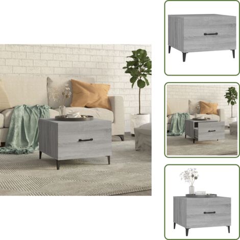 The Living Store Mesa de centro con patas de metal gris sonoma 50x50x40 cm - Madera contrachapada