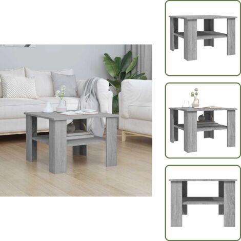 The Living Store Mesa de centro de madera contrachapada gris Sonoma 60x60x42 cm - Mesa de madera