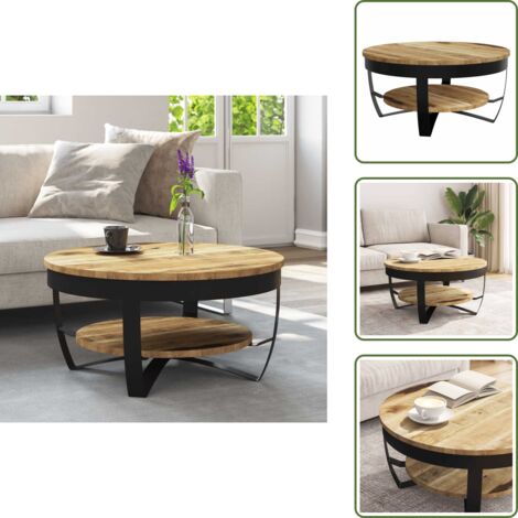 The Living Store Mesa de centro de madera de mango rugosa 65x32 cm - Mesa de madera