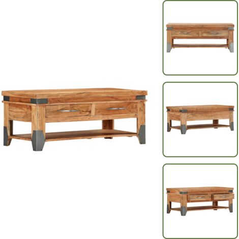 The Living Store Mesa de centro de madera maciza de acacia 110x52x45 cm - Madera maciza
