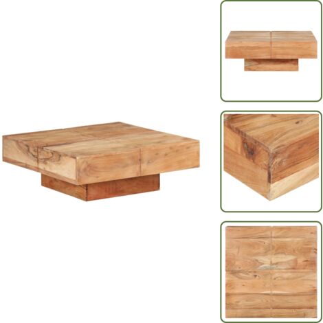The Living Store Mesa de centro de madera maciza de acacia 80x80x28 cm - Mesa de madera