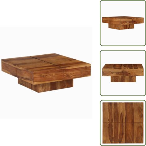 The Living Store Mesa de centro de madera maciza de acacia 80x80x30 cm - Mesa de madera