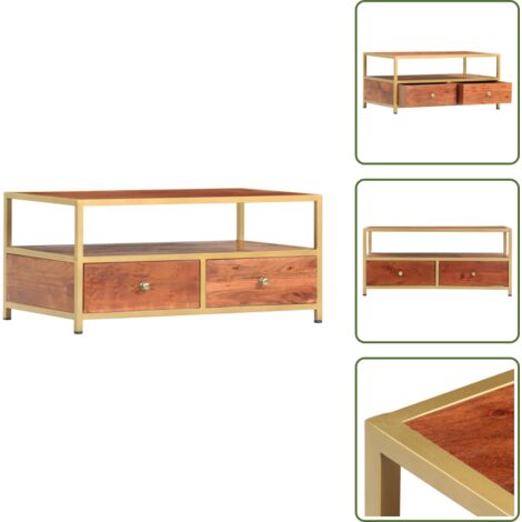 The Living Store Mesa de centro de madera maciza de acacia 90x50x40 cm - Madera maciza