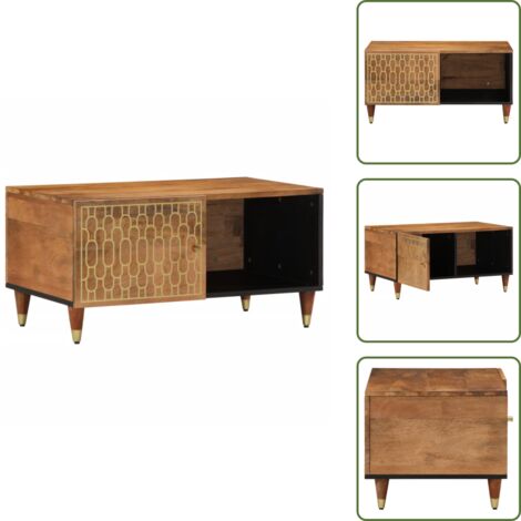 The Living Store Mesa de centro de madera maciza de mango 80x50x40 cm - Madera maciza