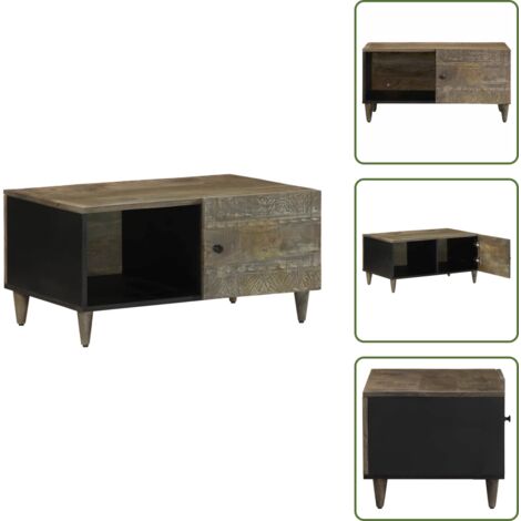 The Living Store Mesa de centro de madera maciza de mango gris claro 80x50x40 cm - Mesa de madera