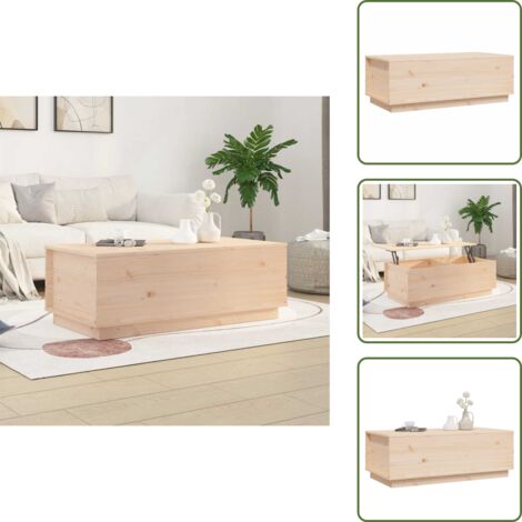 The Living Store Mesa de centro de madera maciza de pino 100x50x35 cm - Mesa de madera