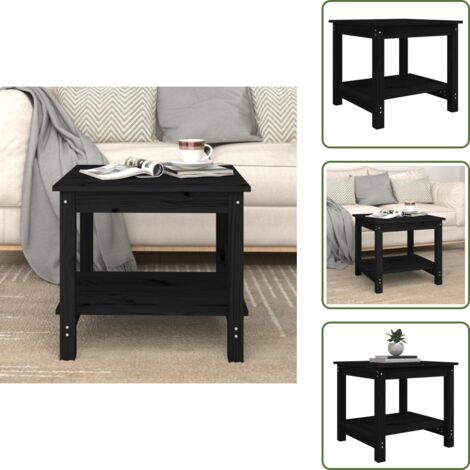 The Living Store Mesa de centro de madera maciza de pino negra 50x50x45 cm - Mesa de madera