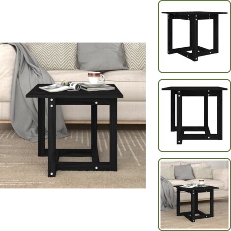 The Living Store Mesa de centro de madera maciza de pino negra 50x50x45 cm - Mesa de madera