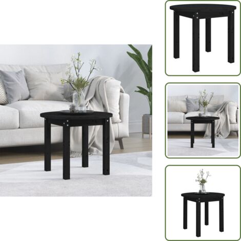 The Living Store Mesa de centro de madera maciza de pino negro Ø 55x45 cm - Mesa de madera