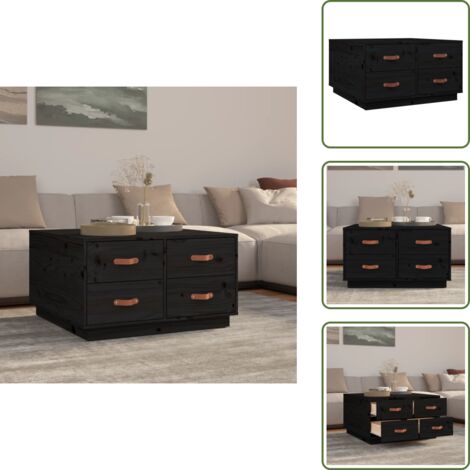 The Living Store Mesa de centro de madera maciza de pino negro 80x80x45 cm - Madera maciza