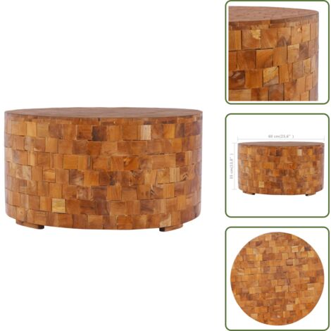 The Living Store Mesa de centro de madera maciza de teca 60x60x35 cm - Mesa de madera