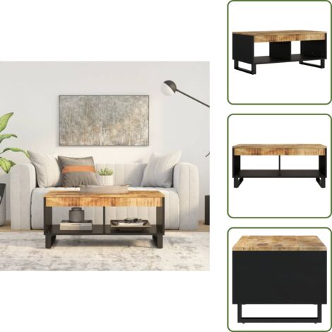 The Living Store Mesa de centro de madera maciza mango 90x50x40 cm - Madera maciza mango