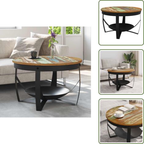 The Living Store Mesa de centro de madera maciza reciclada Ø68x43 cm - Madera reciclada