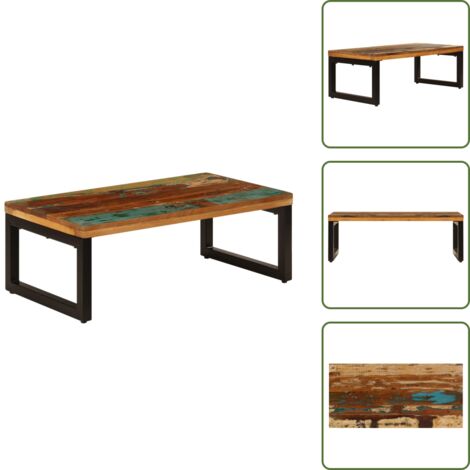 The Living Store Mesa de centro de madera maciza reciclada y acero 100x50x35 cm - Madera reciclada