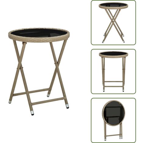 The Living Store Mesa de centro de ratán sintético y vidrio templado beige 60 cm - Mesa de centro