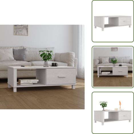 The Living Store Mesa de centro HAMAR madera maciza de pino blanco 100x55x35 cm - Mesa de madera