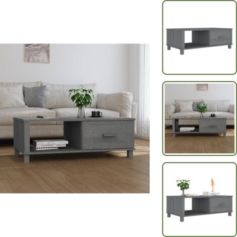 The Living Store Mesa de centro HAMAR madera maciza pino gris oscuro 100x55x35cm - Mesa de madera