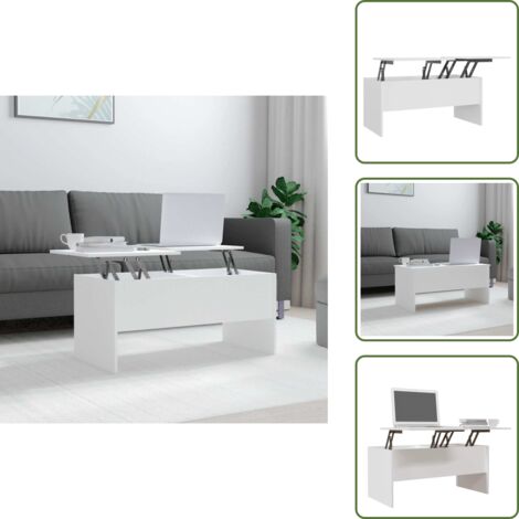 The Living Store Mesa de centro madera contrachapada blanco 102x50,5x46,5 cm - Madera contrachapada