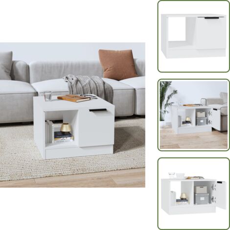 The Living Store Mesa de centro madera contrachapada blanco 50x50x36 cm - Mesa de salón