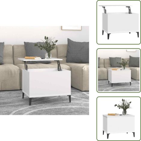 The Living Store Mesa de centro madera contrachapada blanco 60x44,5x45 cm - Mesa de centro de madera