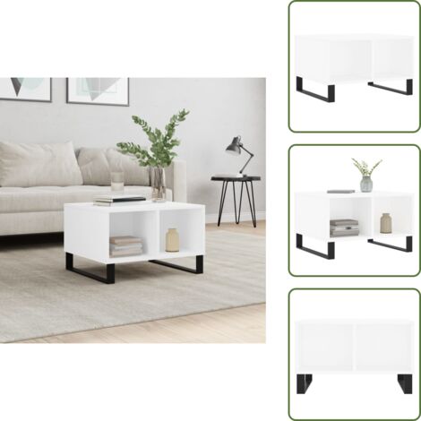 The Living Store Mesa de centro madera contrachapada blanco 60x50x36,5 cm - Madera contrachapada
