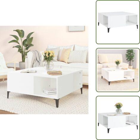 The Living Store Mesa de centro madera contrachapada blanco 80x80x36,5 cm - Mesa de salón