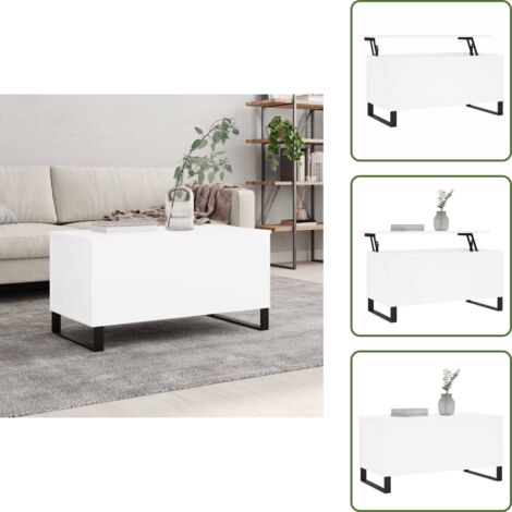 The Living Store Mesa de centro madera contrachapada blanco 90x44,5x45 cm - Mesa de salón