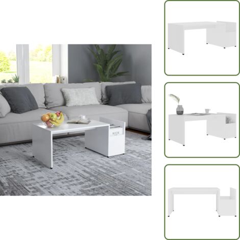 The Living Store Mesa de centro madera contrachapada blanco 90x45x35 cm - Mesa de centro madera