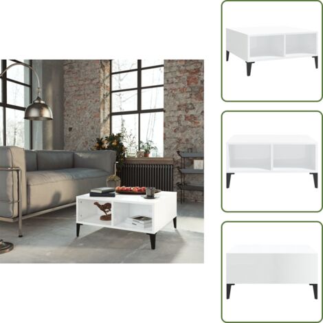 The Living Store Mesa de centro madera contrachapada blanco brillo 60x60x30 cm - Madera contrachapada