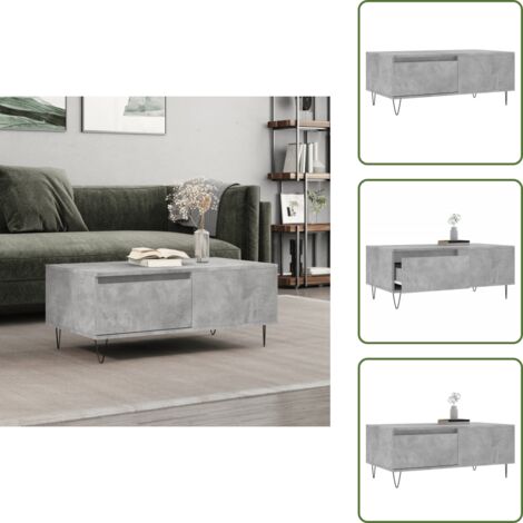 The Living Store Mesa de centro madera contrachapada gris hormigón 90x50x36,5 cm - Mesa de centro gris hormigón