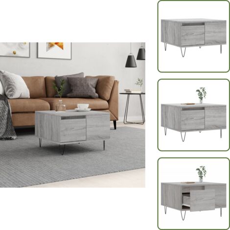 The Living Store Mesa de centro madera contrachapada gris Sonoma 55x55x36,5 cm - Madera contrachapada