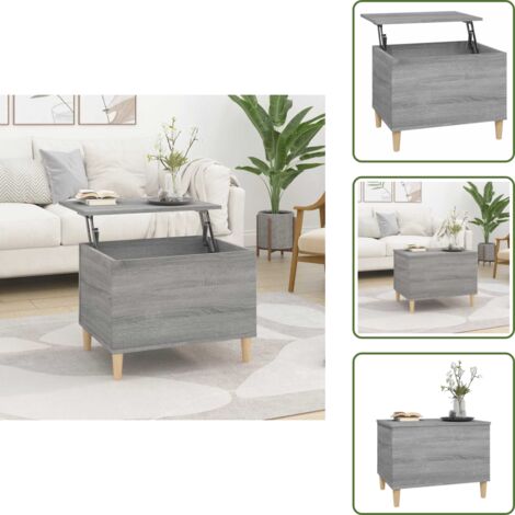 The Living Store Mesa de centro madera contrachapada gris Sonoma 60x44,5x45 cm - Madera contrachapada