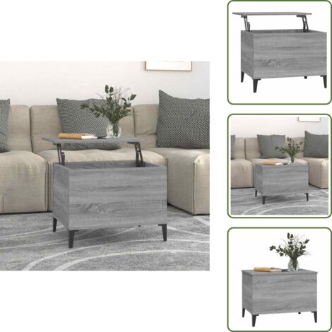 The Living Store Mesa de centro madera contrachapada gris Sonoma 60x44,5x45 cm - Madera contrachapada