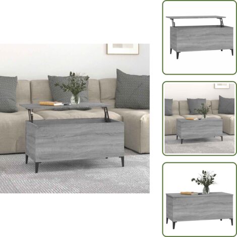 The Living Store Mesa de centro madera contrachapada gris Sonoma 90x44,5x45 cm - Madera contrachapada