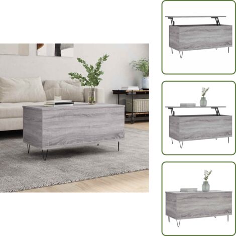 The Living Store Mesa de centro madera contrachapada gris Sonoma 90x44,5x45 cm - Mesa de salón