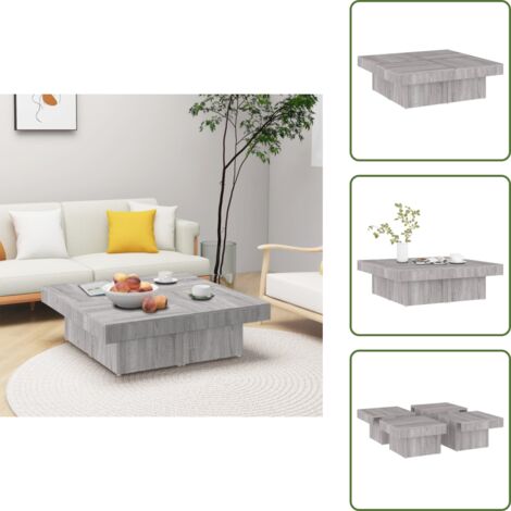 The Living Store Mesa de centro madera contrachapada gris Sonoma 90x90x28 cm - Mesa de salón