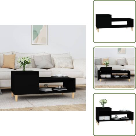 The Living Store Mesa de centro madera contrachapada negro 100x50x45 cm - Mesa de salón