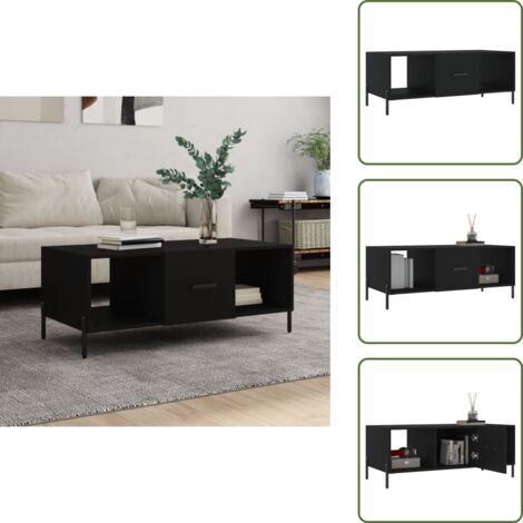 The Living Store Mesa de centro madera contrachapada negro 102x50x40 cm - Madera contrachapada
