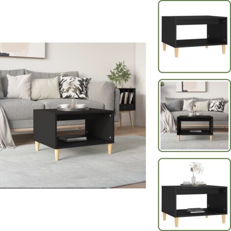The Living Store Mesa de centro madera contrachapada negro 60x50x40 cm - Mesa de salón