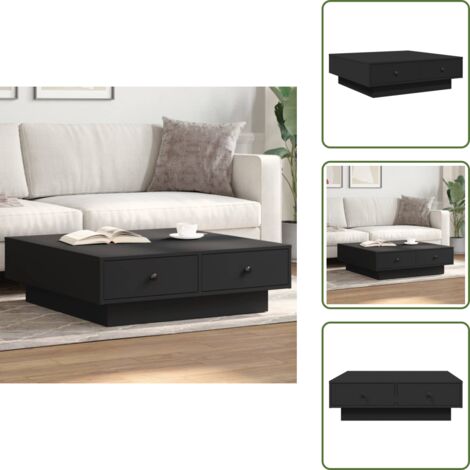 The Living Store Mesa de centro madera contrachapada negro 90x90x28 cm - Madera contrachapada
