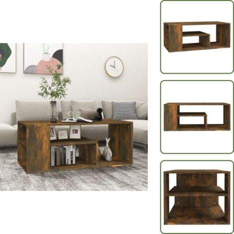 The Living Store Mesa de centro madera contrachapada roble ahumado 100x50x40 cm - Almacenamiento